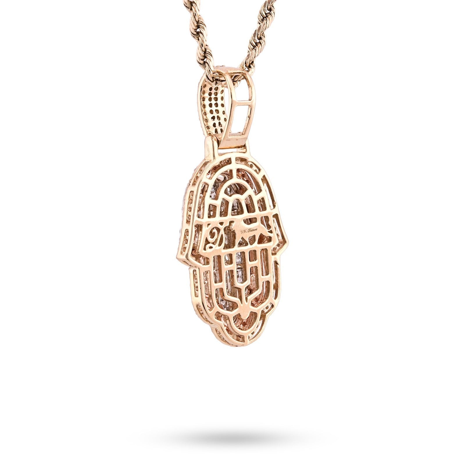 10k Tri - Color Gold 7.2gm 1.05 CTW Real Round/Baguette Diamond Hamsa Hand Pendant - Elite Jewelers - Charms & Pendants