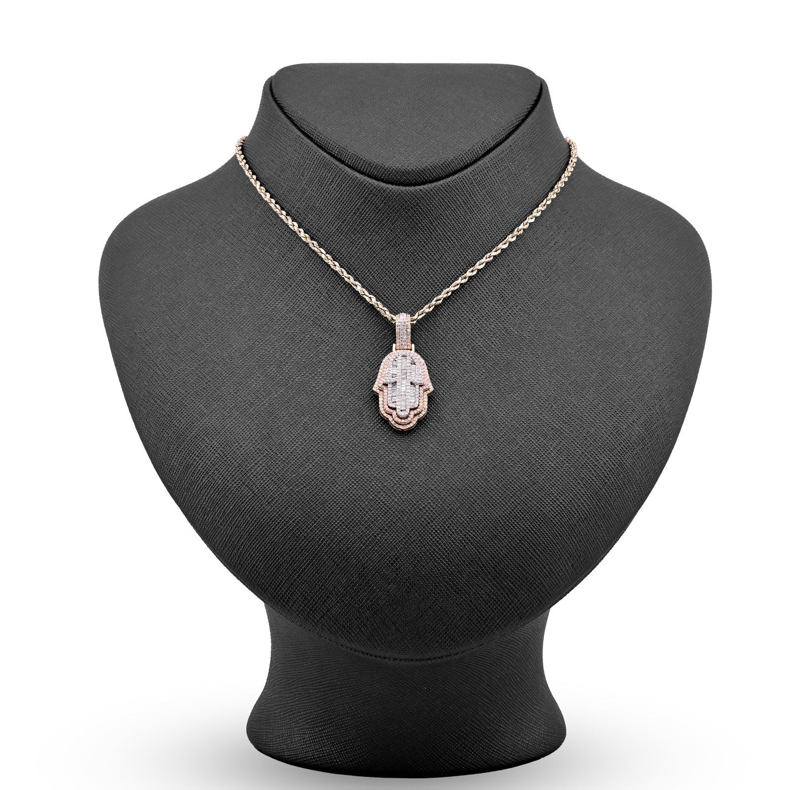 10k Tri - Color Gold 7.2gm 1.05 CTW Real Round/Baguette Diamond Hamsa Hand Pendant - Elite Jewelers - Charms & Pendants