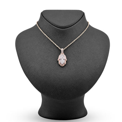 10k Tri - Color Gold 7.2gm 1.05 CTW Real Round/Baguette Diamond Hamsa Hand Pendant - Elite Jewelers - Charms & Pendants