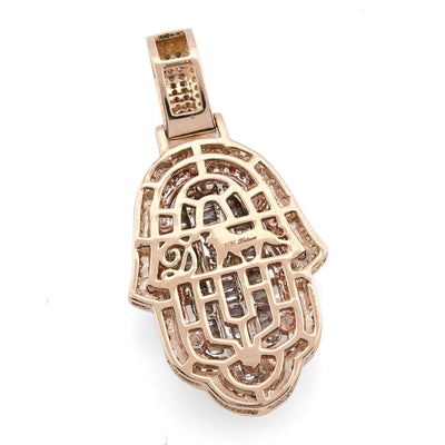 10k Tri - Color Gold 7.2gm 1.05 CTW Real Round/Baguette Diamond Hamsa Hand Pendant - Elite Jewelers - Charms & Pendants