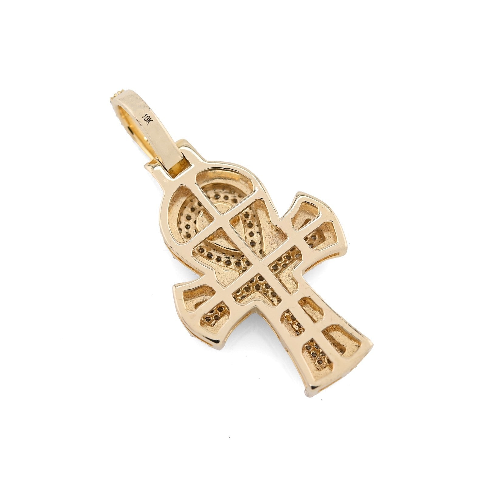 10k Two Tone Gold 0.88CTW Natural Diamond Egyptian Ankh Cross Pendant 5.1g Charm - Elite Jewelers - Charms & Pendants
