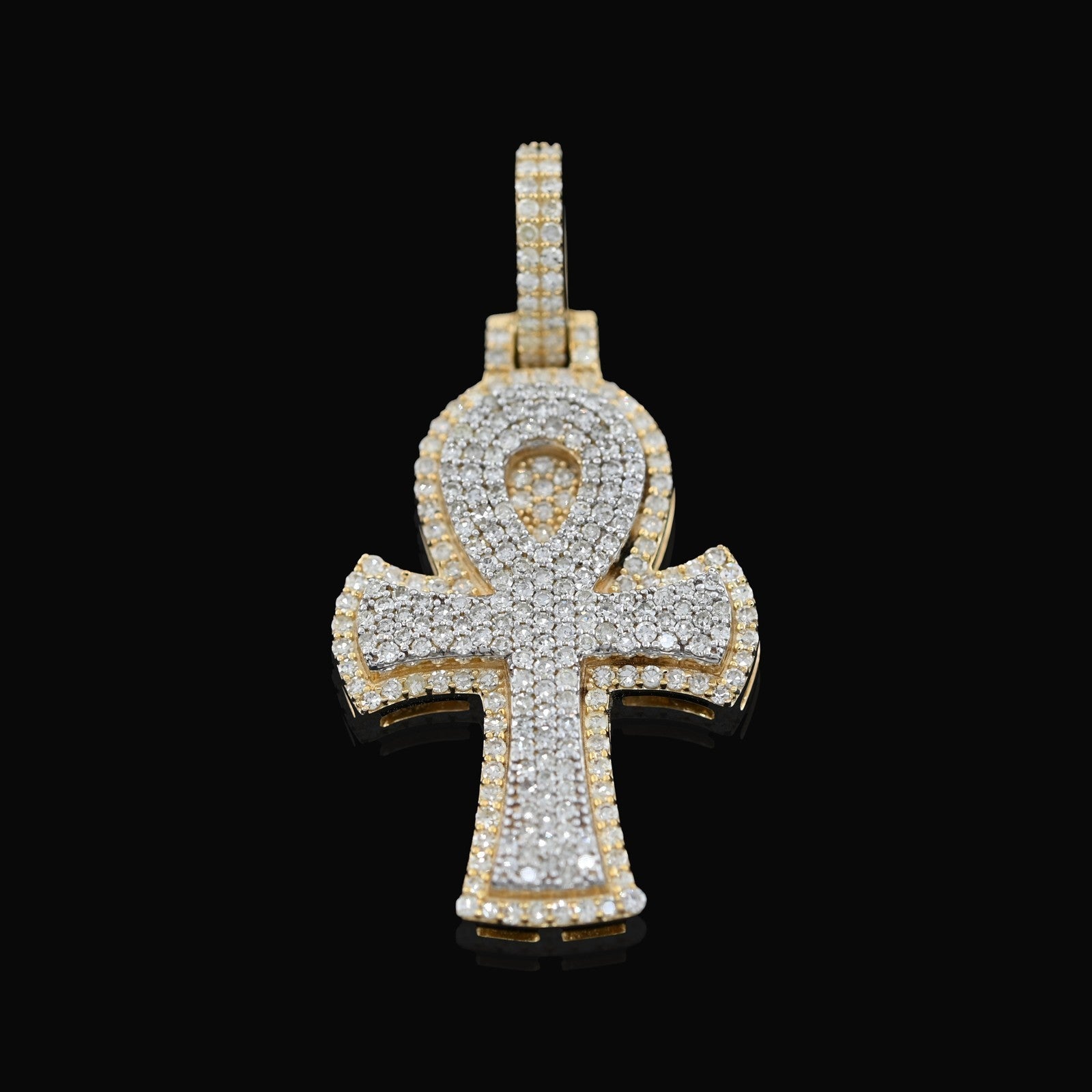 10k Two Tone Gold 0.88CTW Natural Diamond Egyptian Ankh Cross Pendant 5.1g Charm - Elite Jewelers - Charms & Pendants