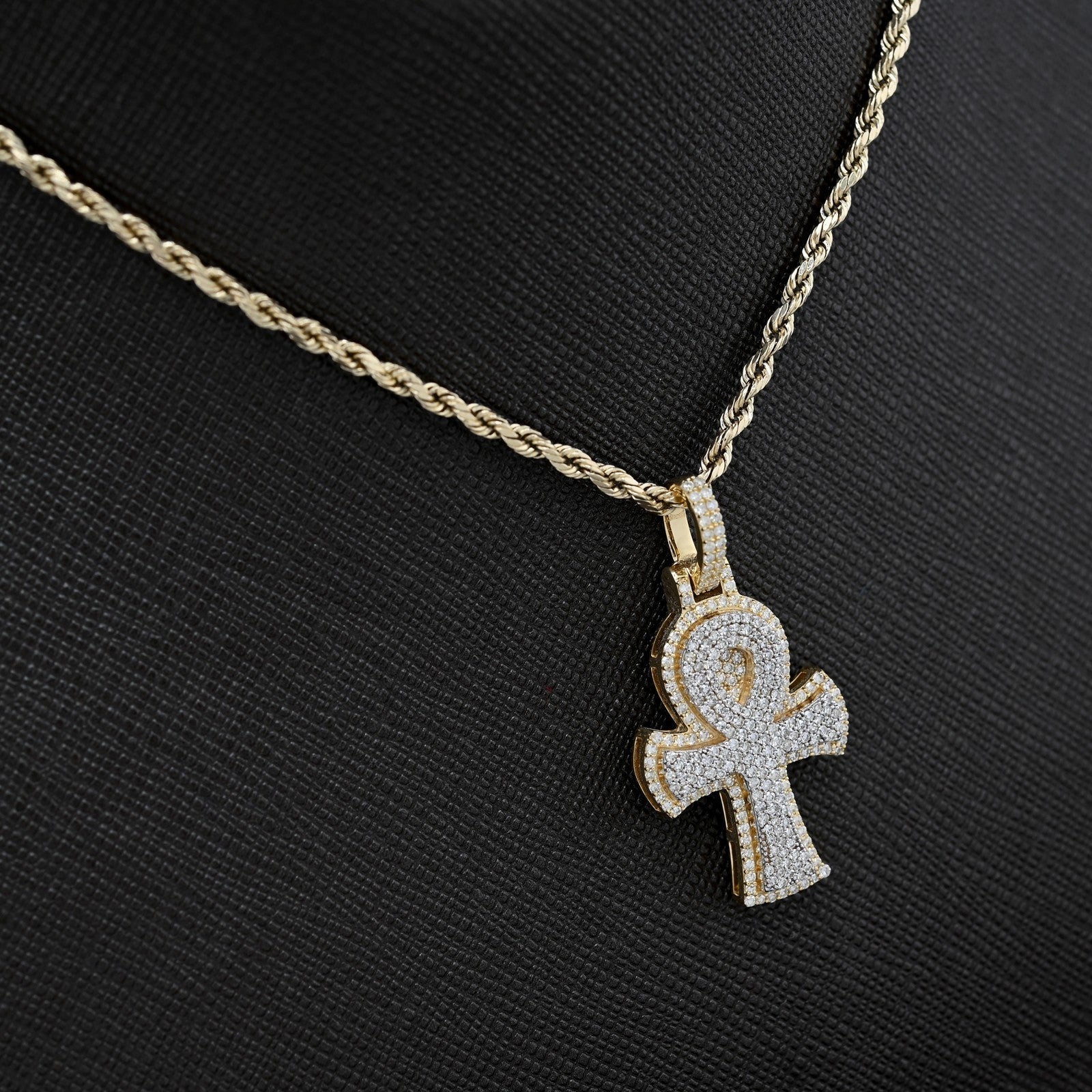 10k Two Tone Gold 0.88CTW Natural Diamond Egyptian Ankh Cross Pendant 5.1g Charm - Elite Jewelers - Charms & Pendants
