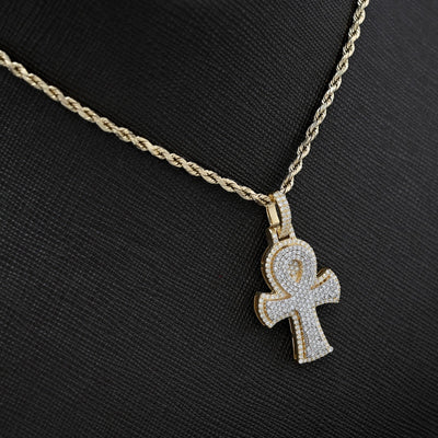 10k Two Tone Gold 0.88CTW Natural Diamond Egyptian Ankh Cross Pendant 5.1g Charm - Elite Jewelers - Charms & Pendants