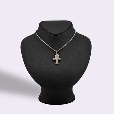 10k Two Tone Gold 0.88CTW Natural Diamond Egyptian Ankh Cross Pendant 5.1g Charm - Elite Jewelers - Charms & Pendants