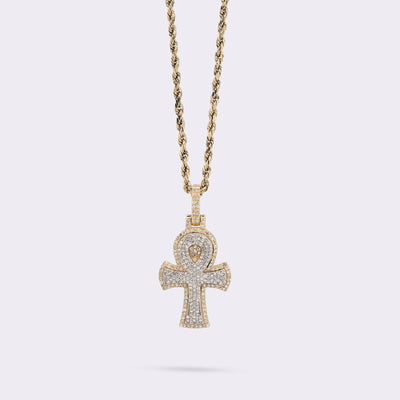 10k Two Tone Gold 0.88CTW Natural Diamond Egyptian Ankh Cross Pendant 5.1g Charm - Elite Jewelers - Charms & Pendants