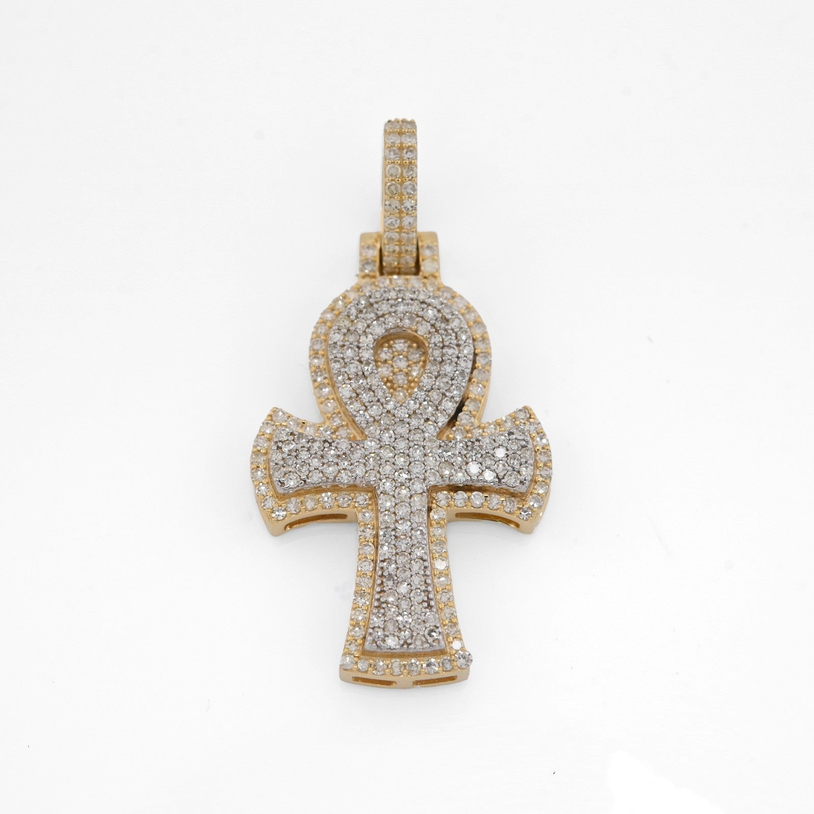10k Two Tone Gold 0.88CTW Natural Diamond Egyptian Ankh Cross Pendant 5.1g Charm - Elite Jewelers - Charms & Pendants
