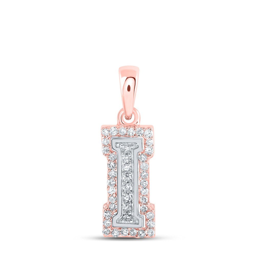 10k Two - Tone Gold 0.89g 0.14CTW Natural Diamond Initial "I" Letter Pendant Charm - Elite Jewelers - Charms & Pendants