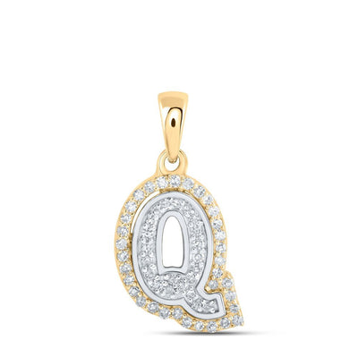 10k Two - Tone Gold 0.99g 0.17CTW Natural Diamond Initial "Q" Letter Pendant Charm - Elite Jewelers - Charms & Pendants