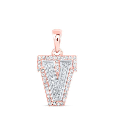 10k Two - Tone Gold 0.99g 0.17CTW Natural Diamond Initial "V" Letter Pendant Charm - Elite Jewelers - Charms & Pendants