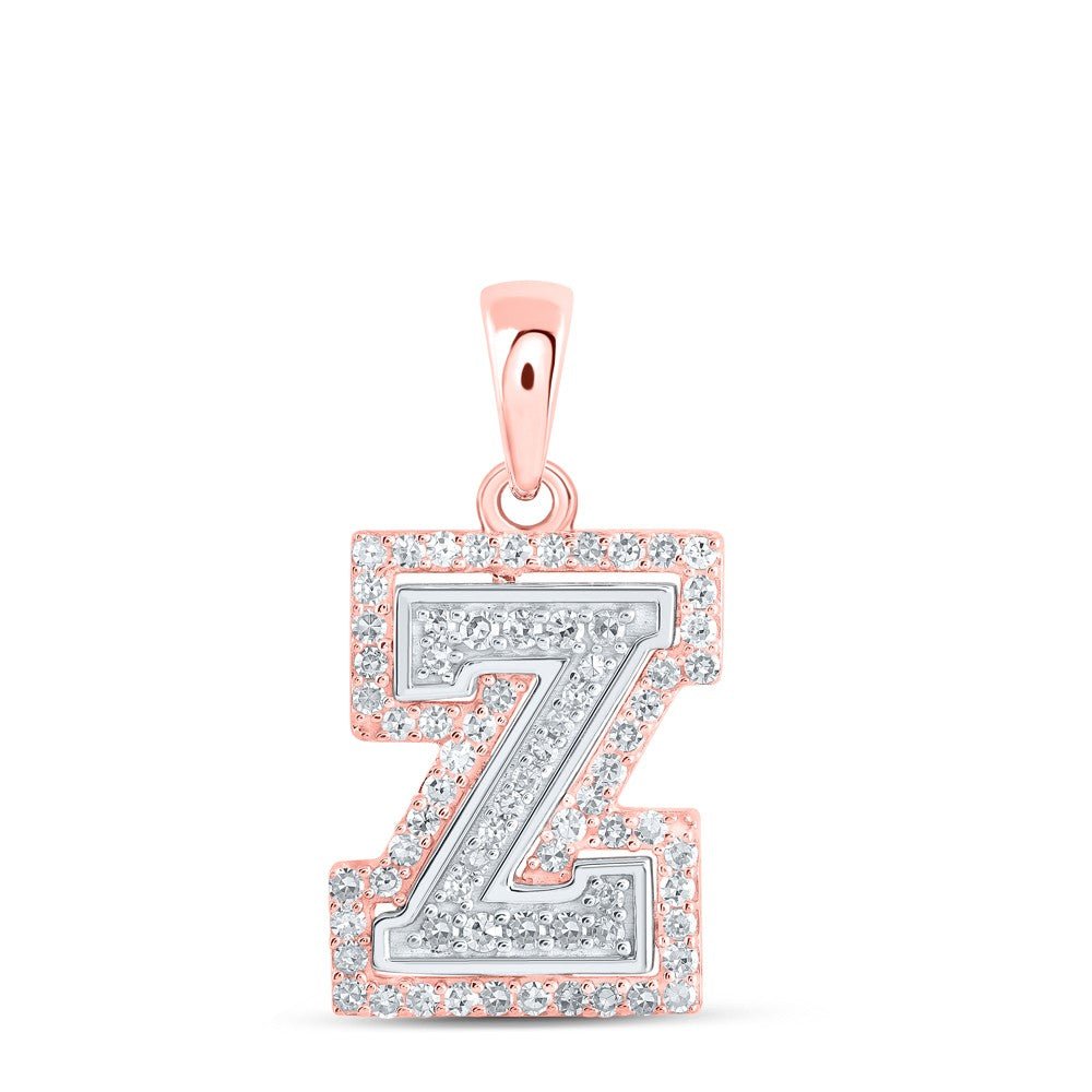 10k Two - Tone Gold 1.02g 0.23CTW Natural Diamond Initial "Z" Letter Pendant Charm - Elite Jewelers - Charms & Pendants