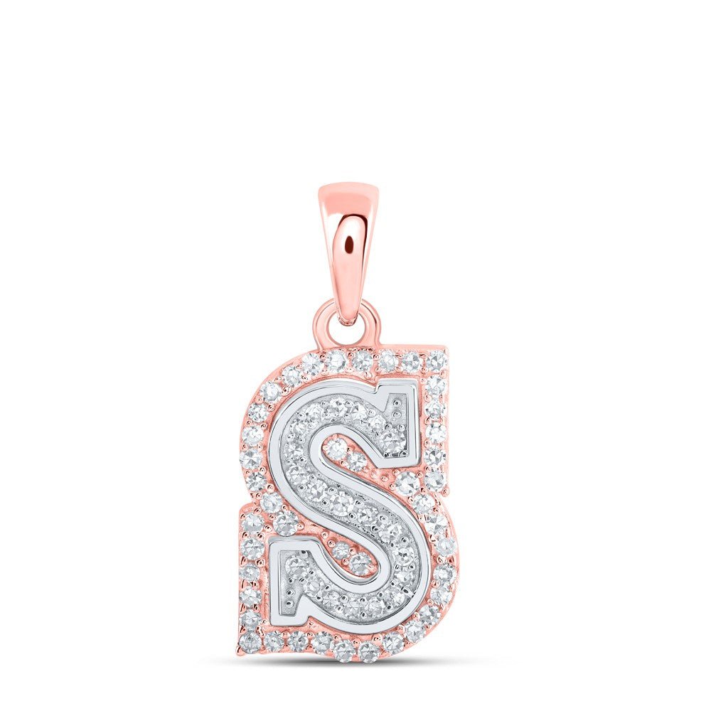 10k Two - Tone Gold 1.03gm 0.2CTW Natural Diamond Initial "S" Letter Pendant Charm - Elite Jewelers - Charms & Pendants