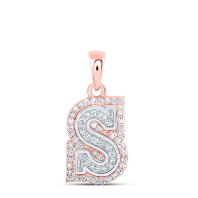 10k Two - Tone Gold 1.03gm 0.2CTW Natural Diamond Initial "S" Letter Pendant Charm - Elite Jewelers - Charms & Pendants