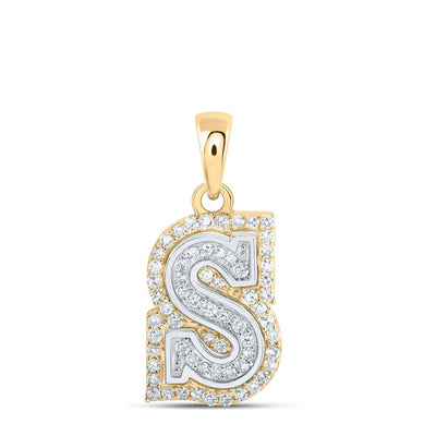 10k Two - Tone Gold 1.03gm 0.2CTW Natural Diamond Initial "S" Letter Pendant Charm - Elite Jewelers - Charms & Pendants