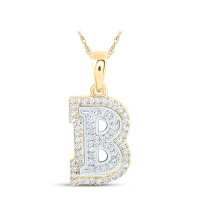 10k Two - Tone Gold 1.04g 0.19CTW Natural Diamond Initial "B" Letter Pendant Charm - Elite Jewelers - Charms & Pendants