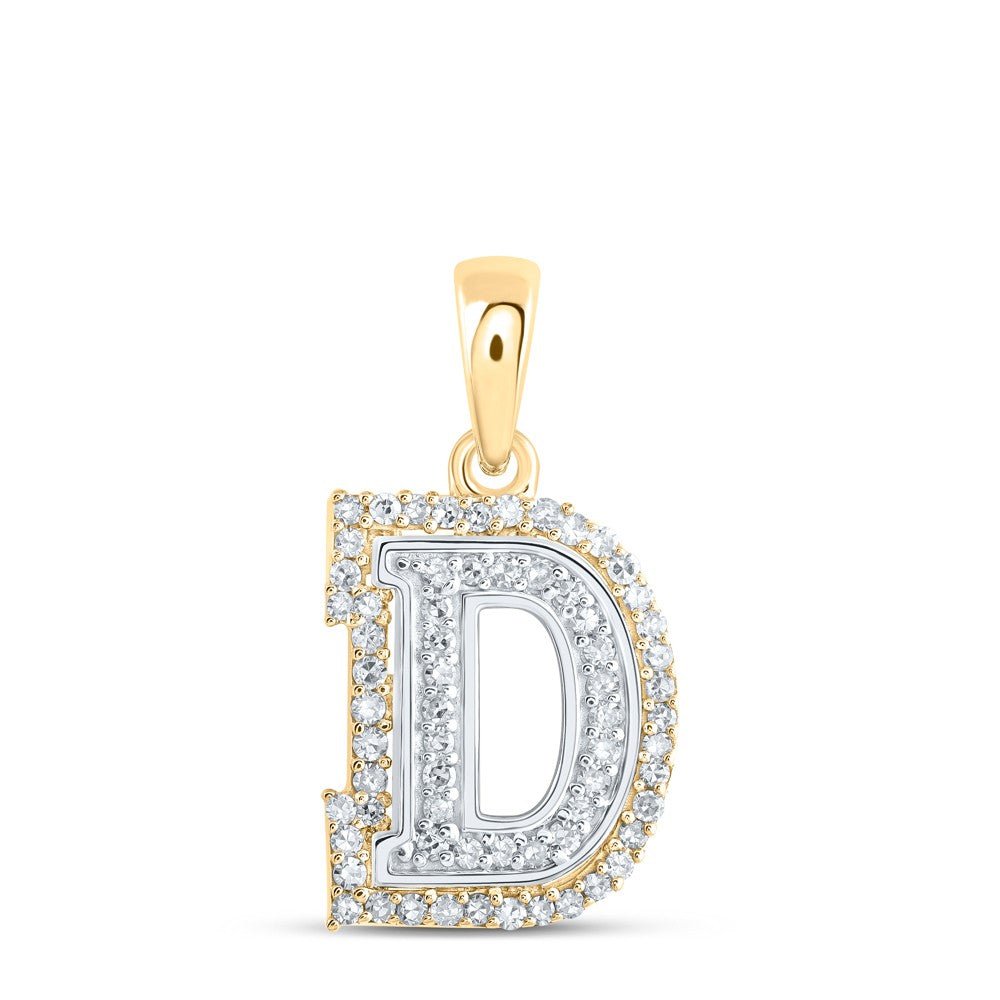 10k Two - Tone Gold 1.04g 0.21CTW Natural Diamond Initial "D" Letter Pendant Charm - Elite Jewelers - Charms & Pendants