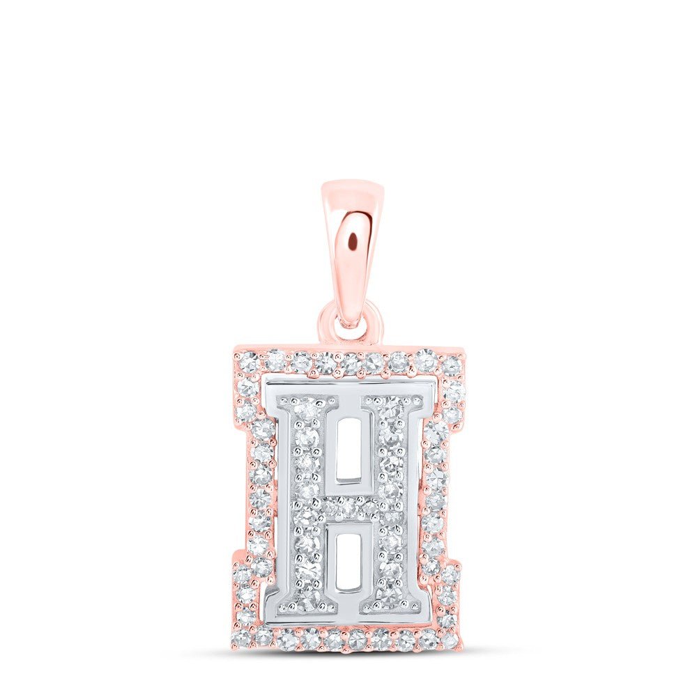 10k Two - Tone Gold 1.09g 0.21CTW Natural Diamond Initial "H" Letter Pendant Charm - Elite Jewelers - Charms & Pendants