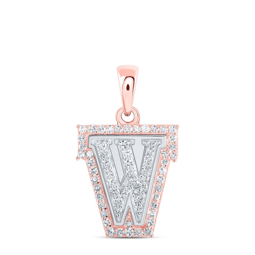 10k Two - Tone Gold 1.19g 0.21CTW Natural Diamond Initial "W" Letter Pendant Charm - Elite Jewelers - Charms & Pendants
