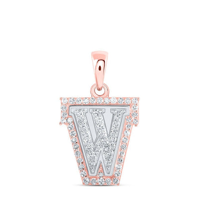 10k Two - Tone Gold 1.19g 0.21CTW Natural Diamond Initial "W" Letter Pendant Charm - Elite Jewelers - Charms & Pendants