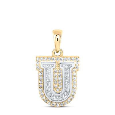 10k Two - Tone Gold 1.19g 0.22CTW Natural Diamond Initial "U" Letter Pendant Charm - Elite Jewelers - Charms & Pendants