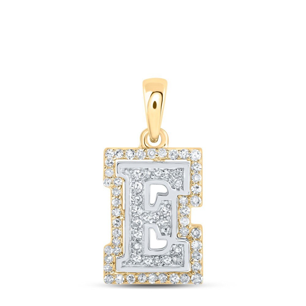 10k Two - Tone Gold 1.1gm 0.22CTW Natural Diamond Initial "E" Letter Pendant Charm - Elite Jewelers - Charms & Pendants
