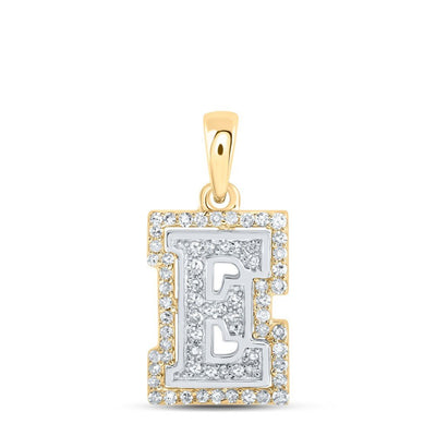 10k Two - Tone Gold 1.1gm 0.22CTW Natural Diamond Initial "E" Letter Pendant Charm - Elite Jewelers - Charms & Pendants