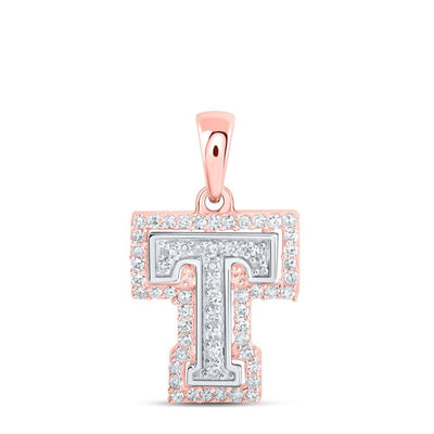 10k Two - Tone Gold 1.1gms 0.2CTW Natural Diamond Initial "T" Letter Pendant Charm - Elite Jewelers - Charms & Pendants