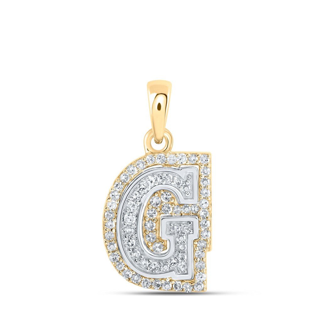 10k Two - Tone Gold 1.24g 0.21CTW Natural Diamond Initial "G" Letter Pendant Charm - Elite Jewelers - Charms & Pendants