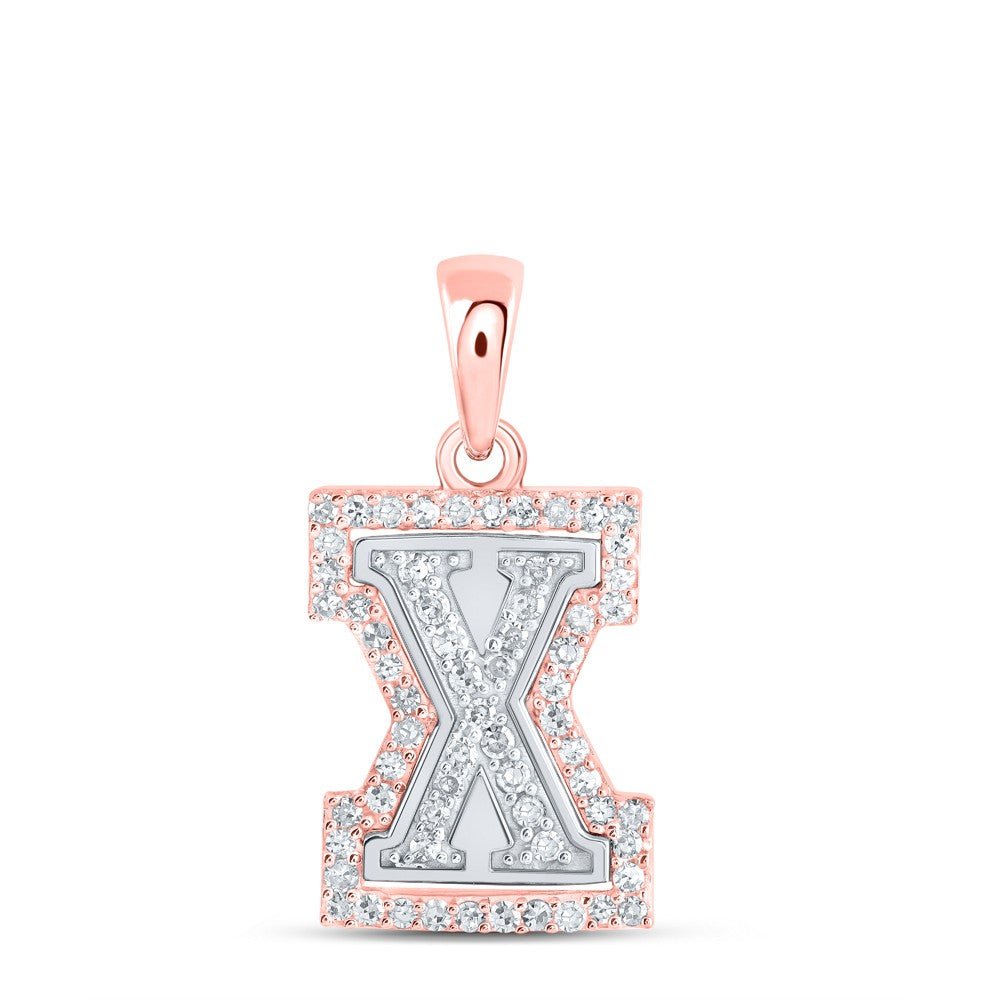 10k Two - Tone Gold 1.26g 0.19CTW Natural Diamond Initial "X" Letter Pendant Charm - Elite Jewelers - Charms & Pendants