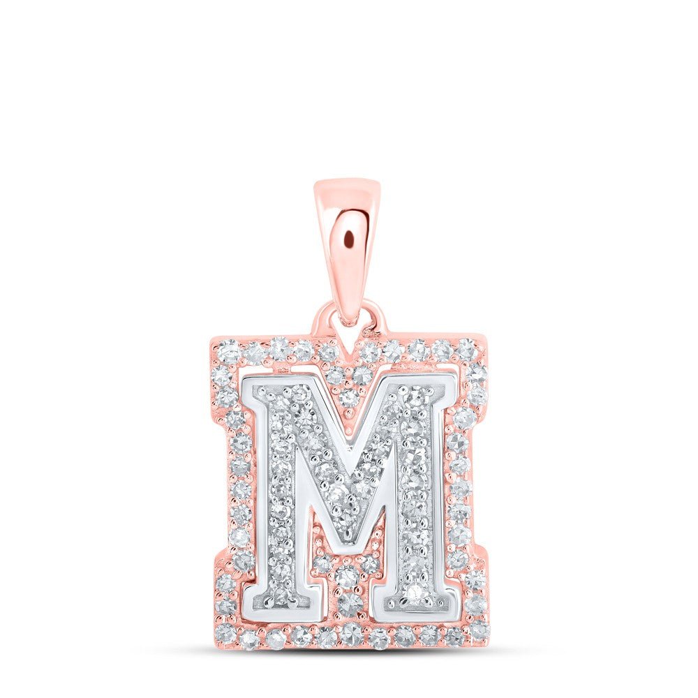 10k Two - Tone Gold 1.26g 0.25CTW Natural Diamond Initial "M" Letter Pendant Charm - Elite Jewelers - Charms & Pendants