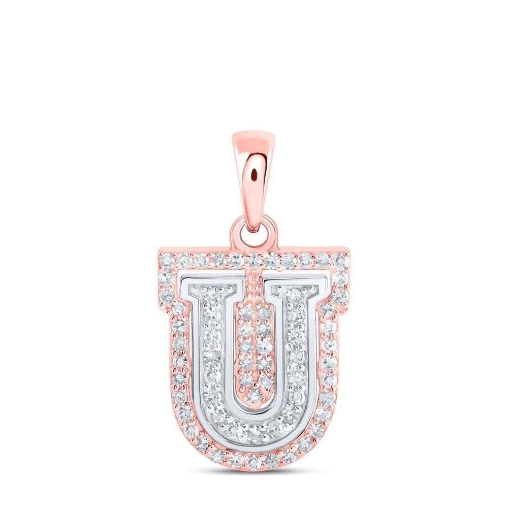 10k Two - Tone Gold 1.7gm 0.22CTW Natural Diamond Initial "U" Letter Pendant Charm - Elite Jewelers - Charms & Pendants