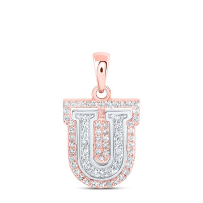 10k Two - Tone Gold 1.7gm 0.22CTW Natural Diamond Initial "U" Letter Pendant Charm - Elite Jewelers - Charms & Pendants