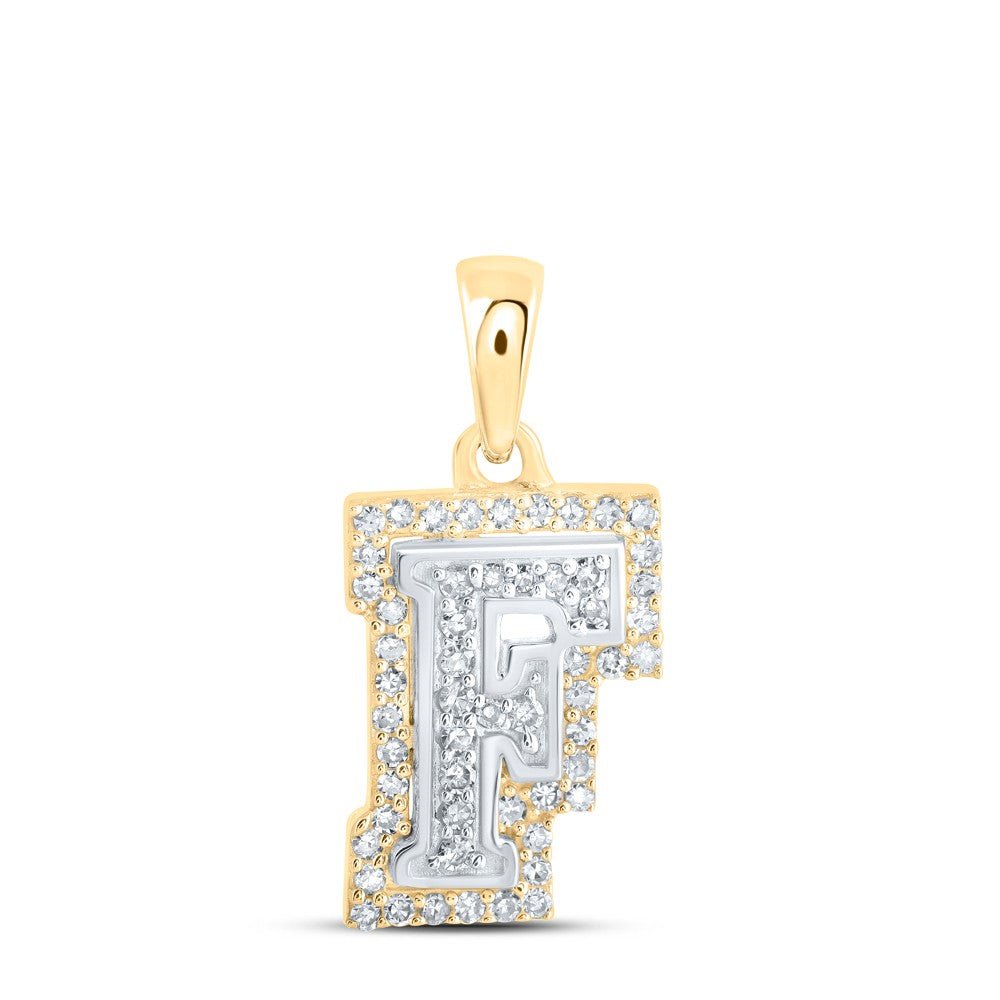 10k Two - Tone Gold 1gms 0.18CTW Natural Diamond Initial "F" Letter Pendant Charm - Elite Jewelers - Charms & Pendants