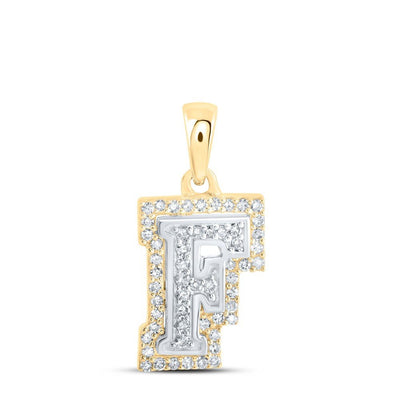 10k Two - Tone Gold 1gms 0.18CTW Natural Diamond Initial "F" Letter Pendant Charm - Elite Jewelers - Charms & Pendants