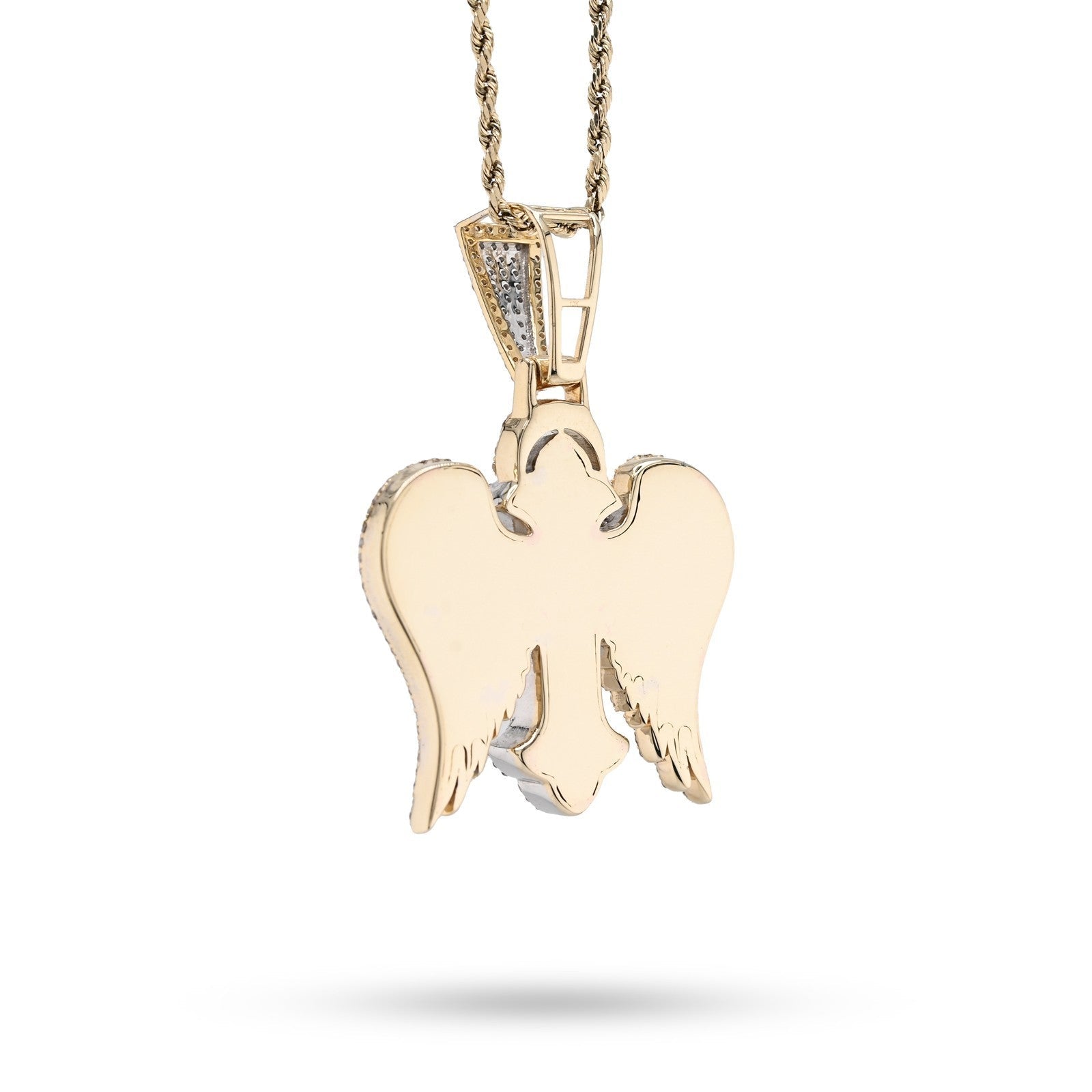 10k Two Tone Gold 4.3CTW Natural Diamond 3D Angel Wings Cross Pendant 21g Charm - Elite Jewelers - Charms & Pendants