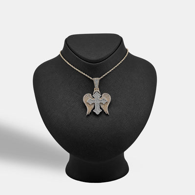 10k Two Tone Gold 4.3CTW Natural Diamond 3D Angel Wings Cross Pendant 21g Charm - Elite Jewelers - Charms & Pendants