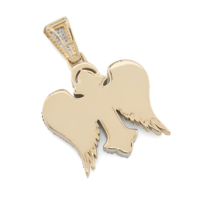 10k Two Tone Gold 4.3CTW Natural Diamond 3D Angel Wings Cross Pendant 21g Charm - Elite Jewelers - Charms & Pendants