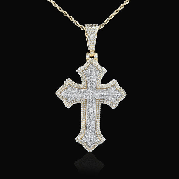 10k Two Tone Gold 5CTW Natural Diamond 3D Cross Pendant 21.9g Religious Charm - Elite Jewelers - Charms & Pendants