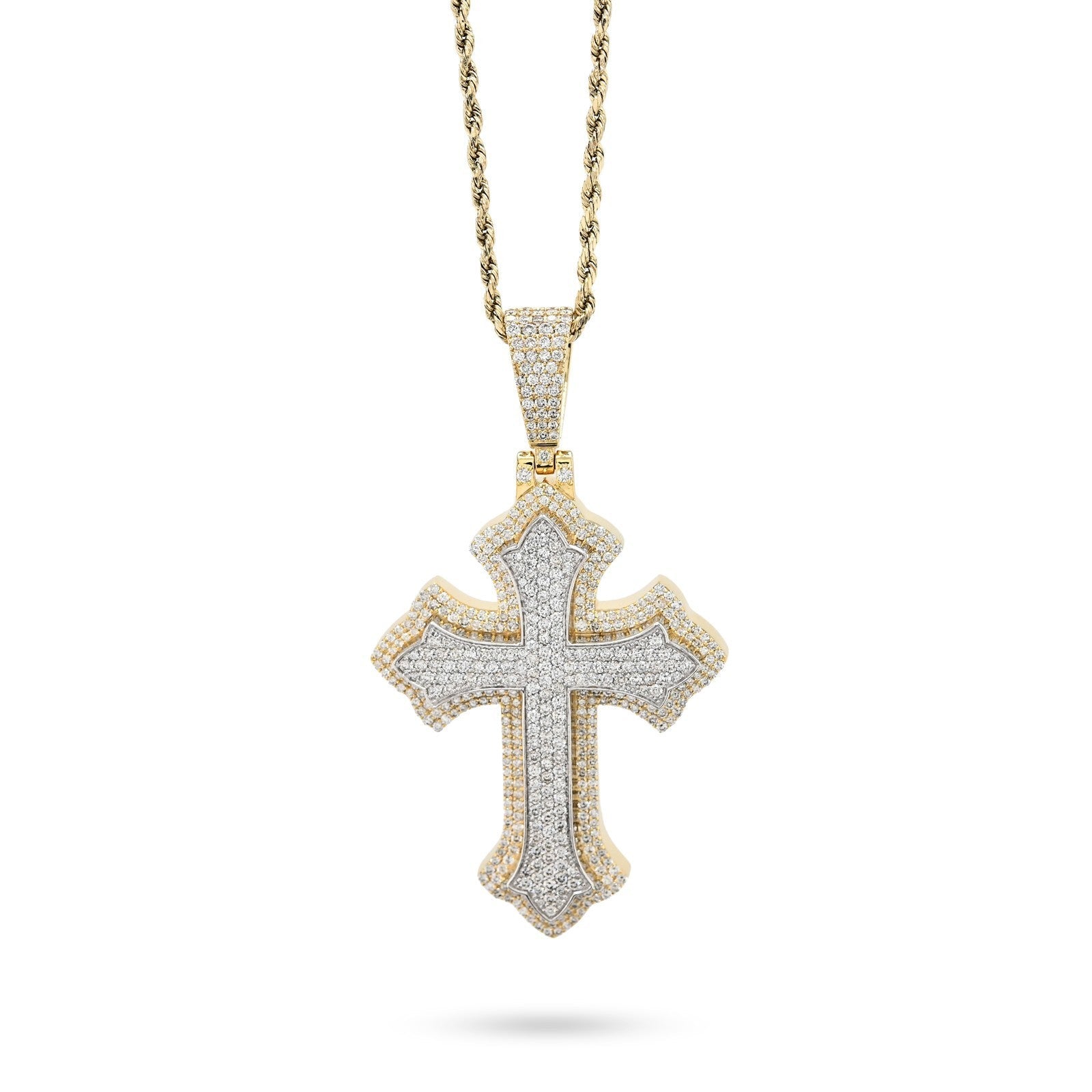 10k Two Tone Gold 5CTW Natural Diamond 3D Cross Pendant 21.9g Religious Charm - Elite Jewelers - Charms & Pendants