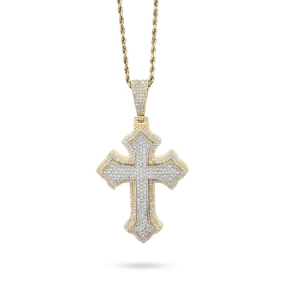 10k Two Tone Gold 5CTW Natural Diamond 3D Cross Pendant 21.9g Religious Charm - Elite Jewelers - Charms & Pendants