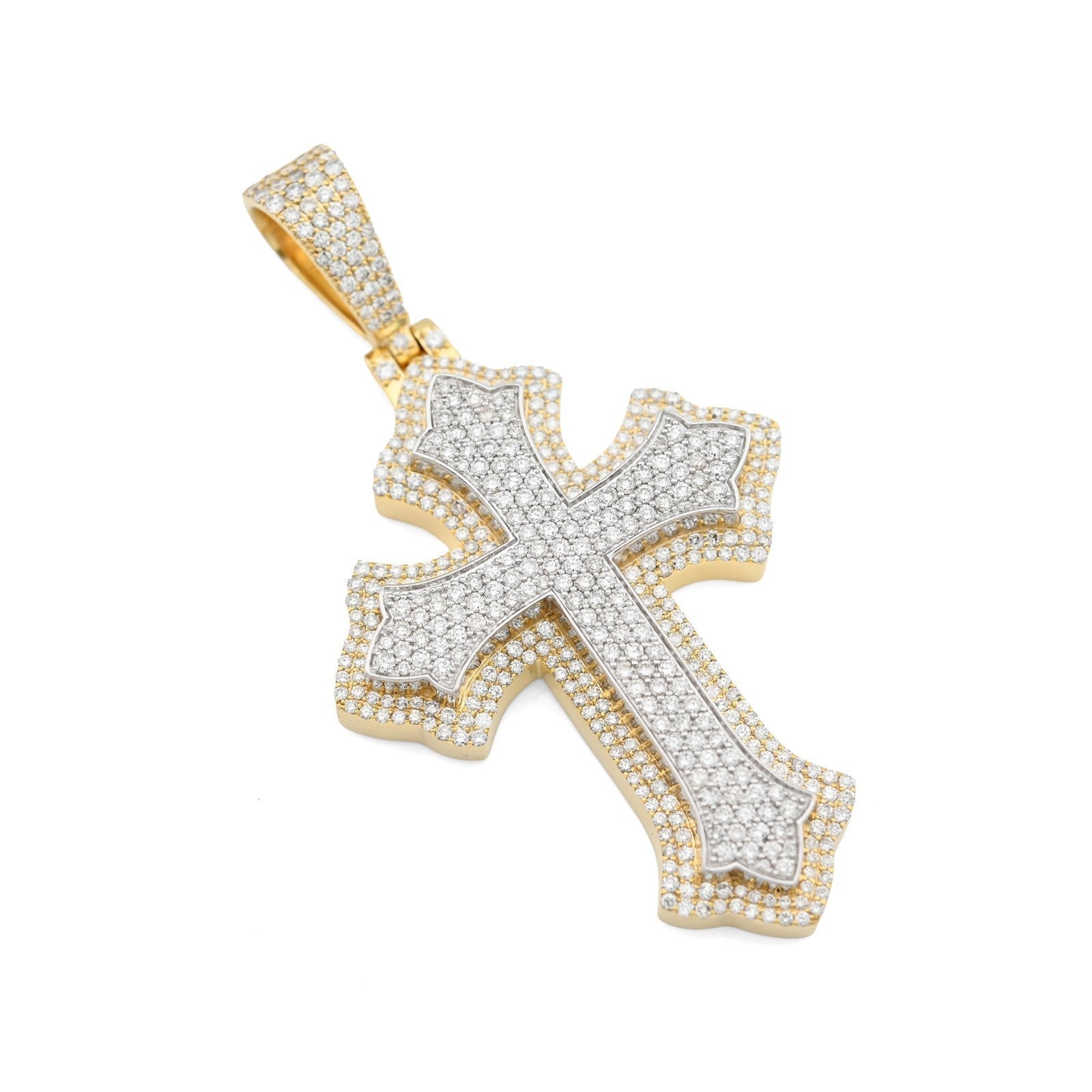 10k Two Tone Gold 5CTW Natural Diamond 3D Cross Pendant 21.9g Religious Charm - Elite Jewelers - Charms & Pendants