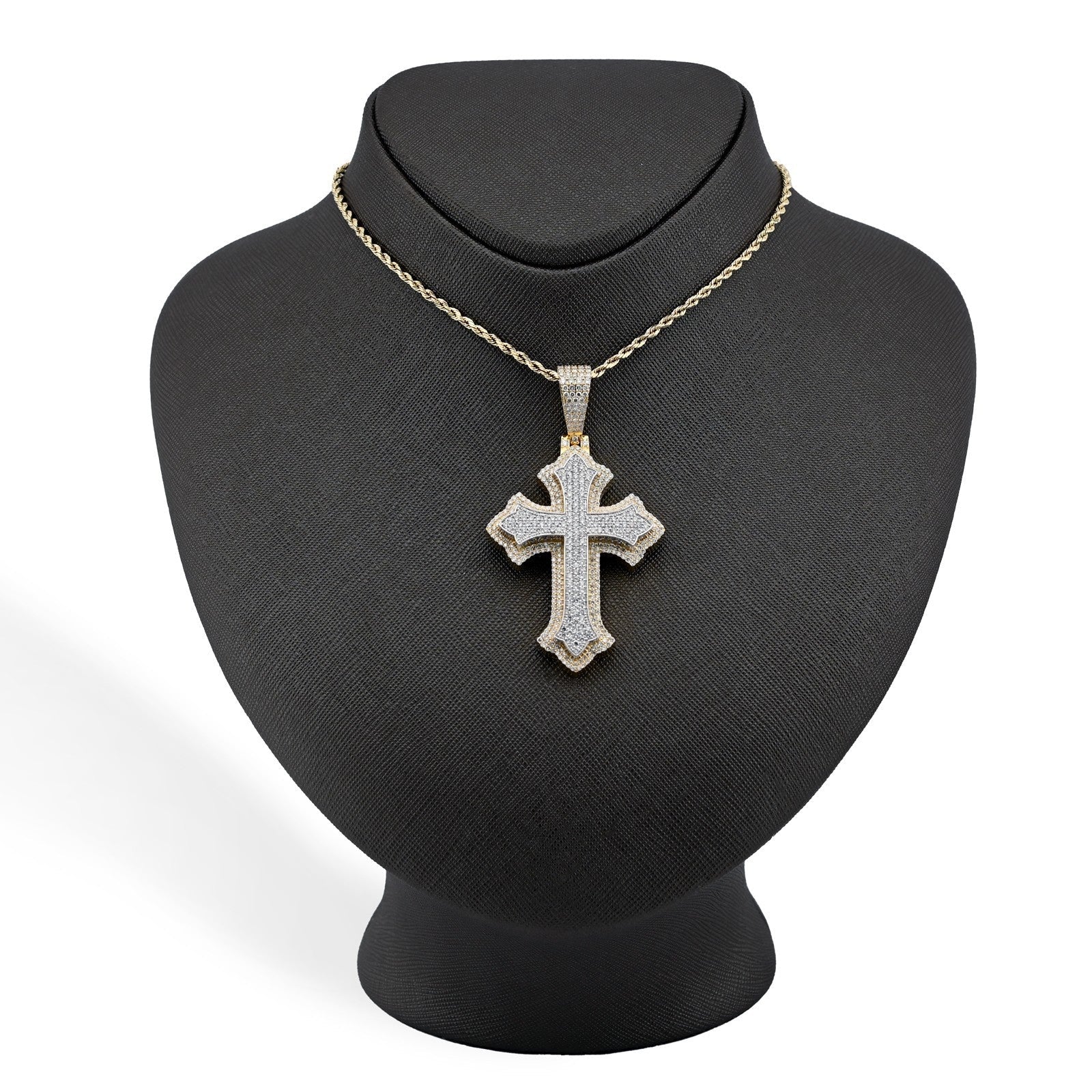 10k Two Tone Gold 5CTW Natural Diamond 3D Cross Pendant 21.9g Religious Charm - Elite Jewelers - Charms & Pendants