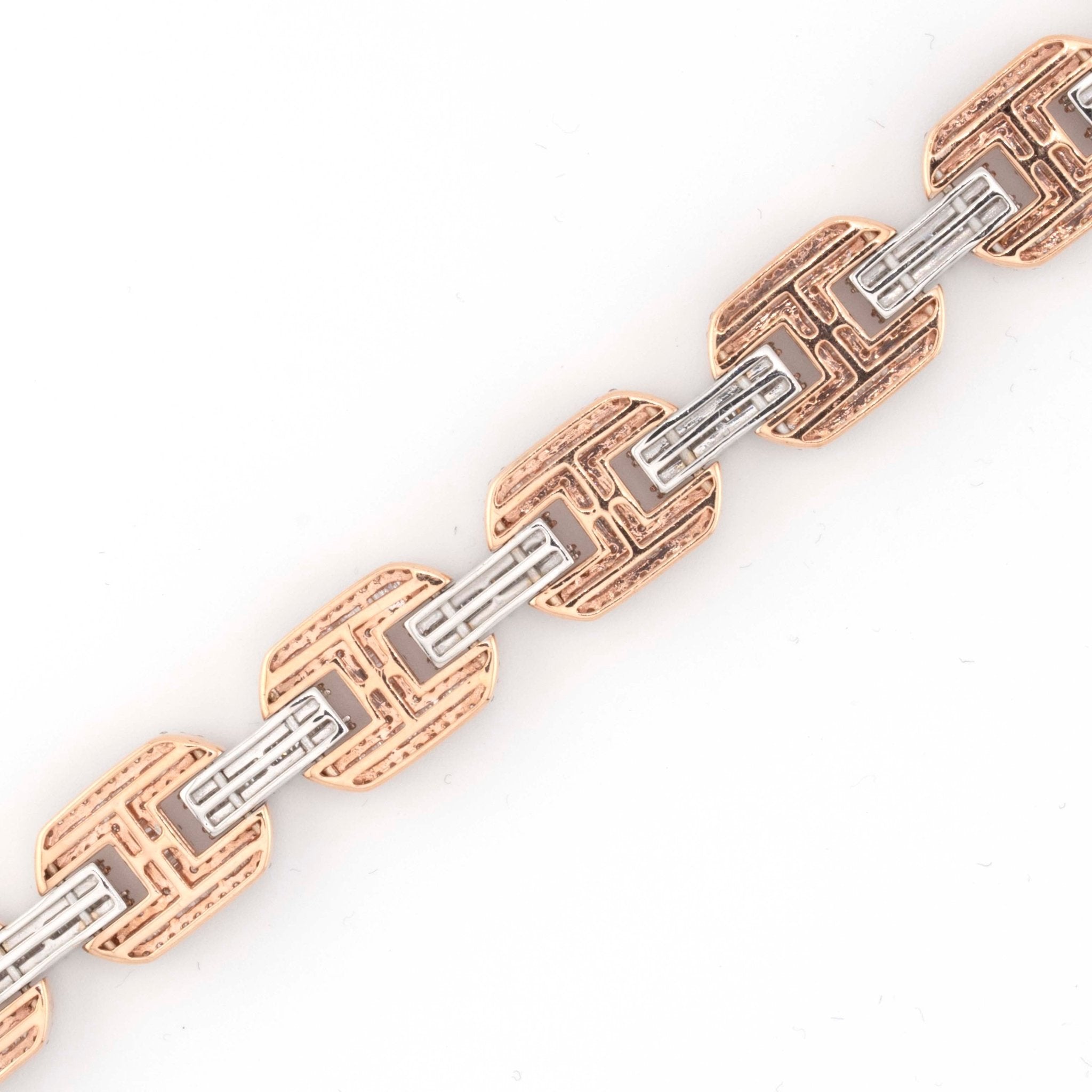 10K Two Tone Rose / White Gold Mariner Link 7.72CT Diamond Bracelet Baguette and Round Diamonds - Elite Jewelers - Bracelets