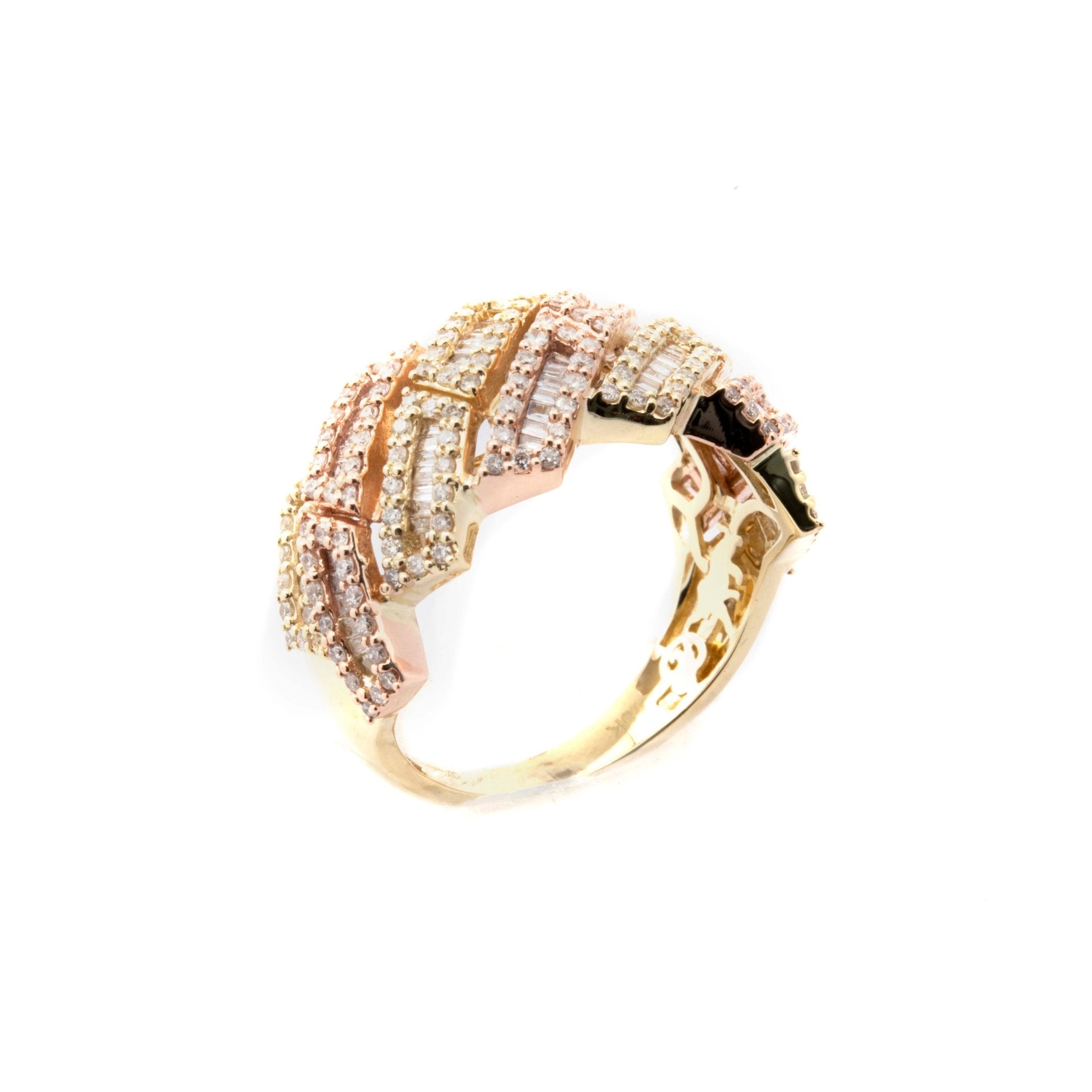 10K Two - Tone Rose & Yellow Gold Cuban Link Ring 1.25CT Natural Diamond - Elite Jewelers - Rings