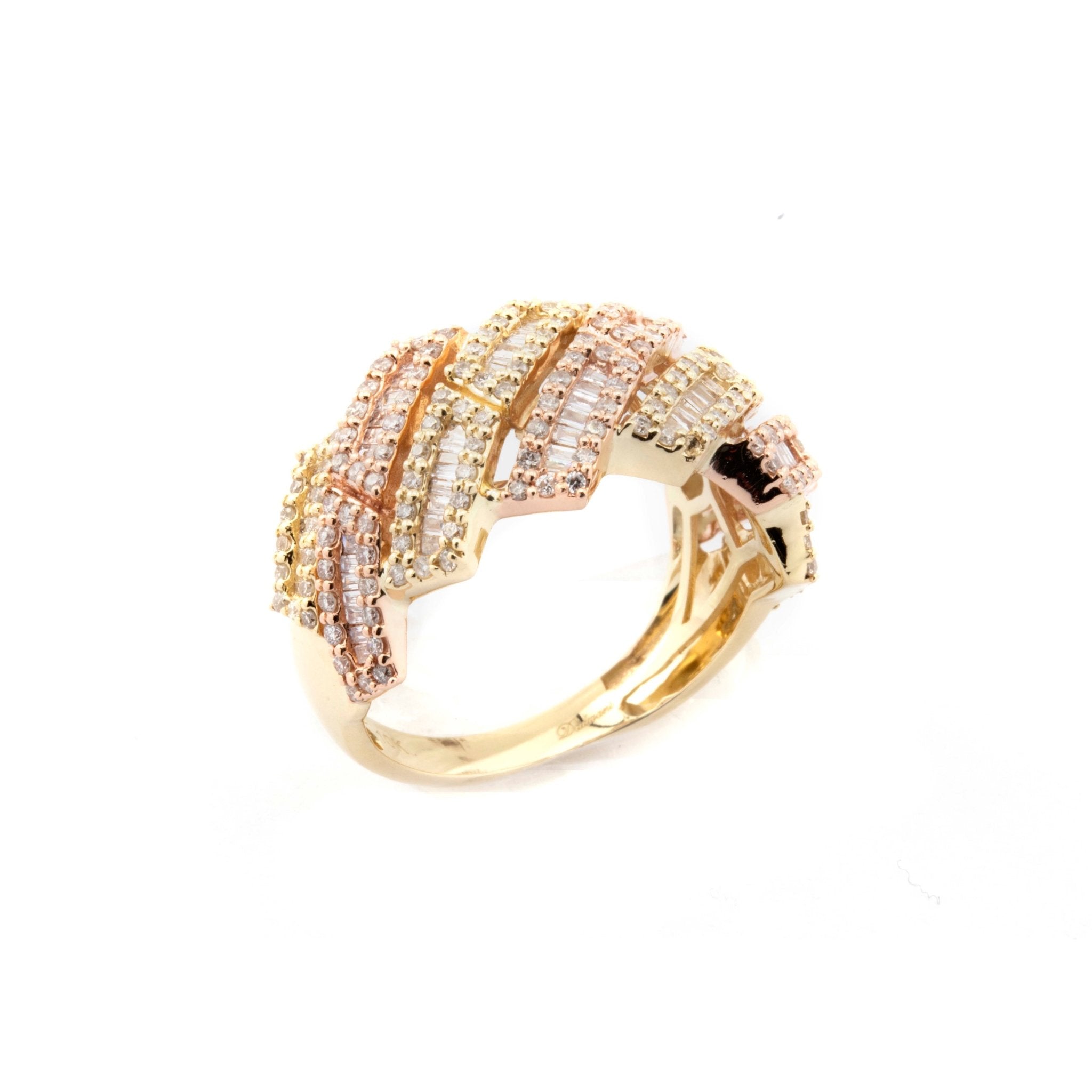10K Two - Tone Rose & Yellow Gold Cuban Link Ring 1.25CT Natural Diamond - Elite Jewelers - Rings