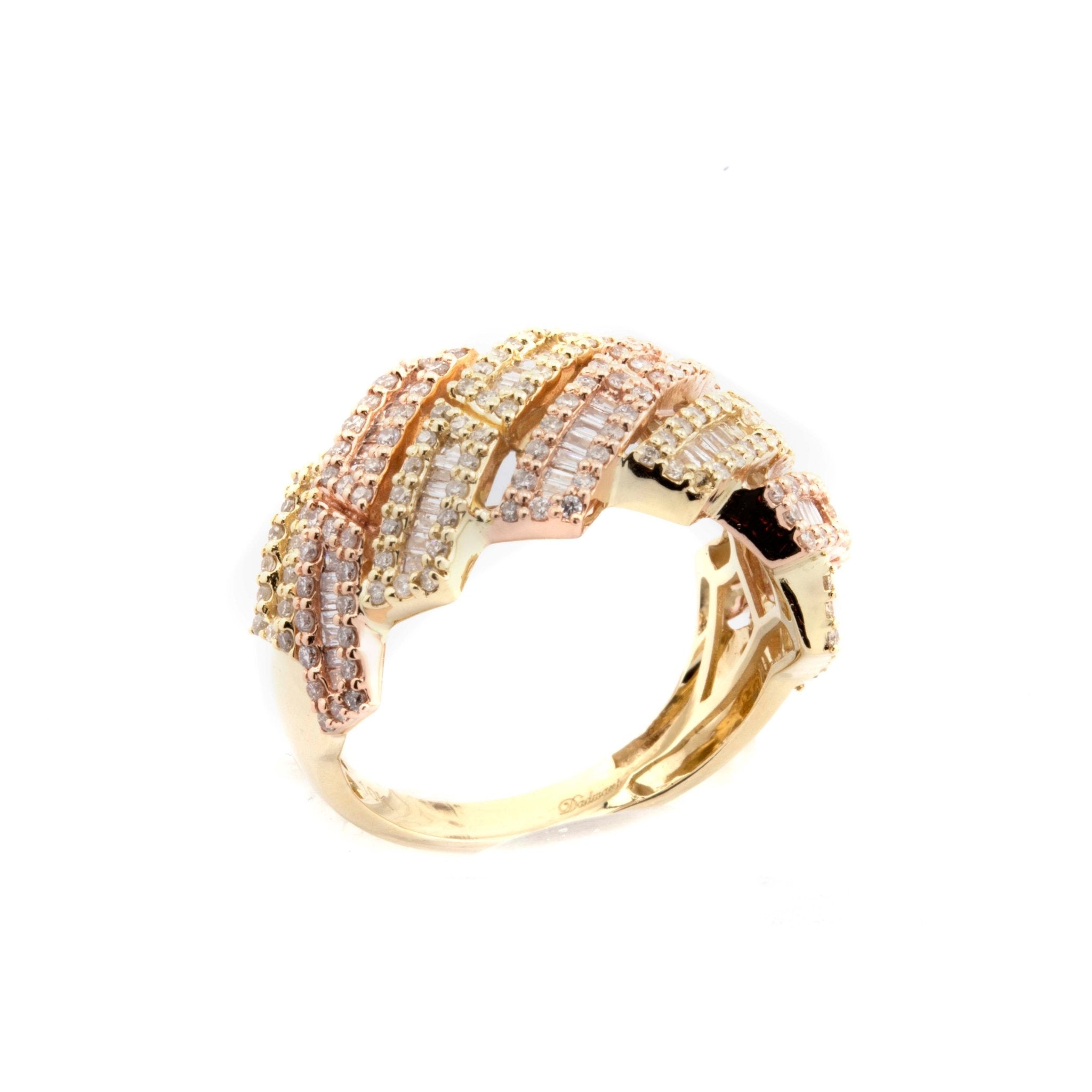 10K Two - Tone Rose & Yellow Gold Cuban Link Ring 1.25CT Natural Diamond - Elite Jewelers - Rings