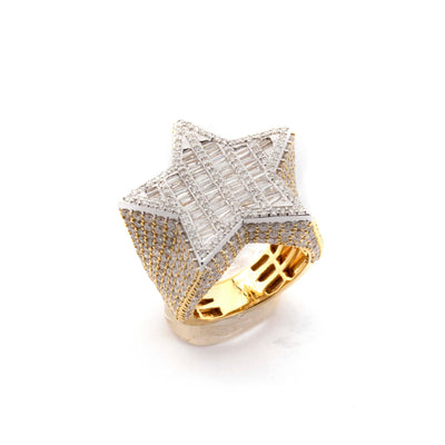 10K Two - Tone Yellow & White Gold Star Ring with Round & Baguette Diamonds - Elite Jewelers - Rings