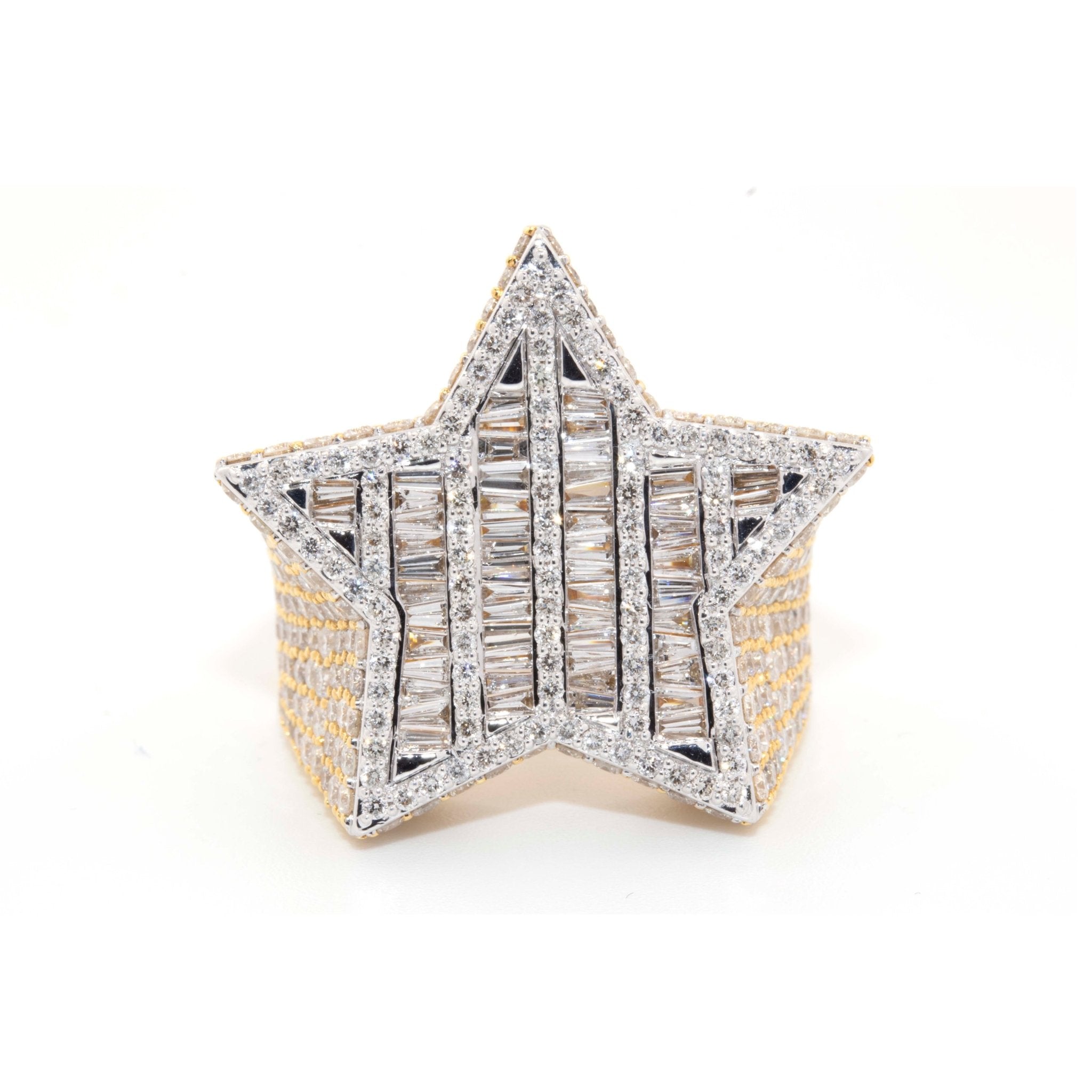 10K Two - Tone Yellow & White Gold Star Ring with Round & Baguette Diamonds - Elite Jewelers - Rings