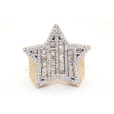 10K Two - Tone Yellow & White Gold Star Ring with Round & Baguette Diamonds - Elite Jewelers - Rings