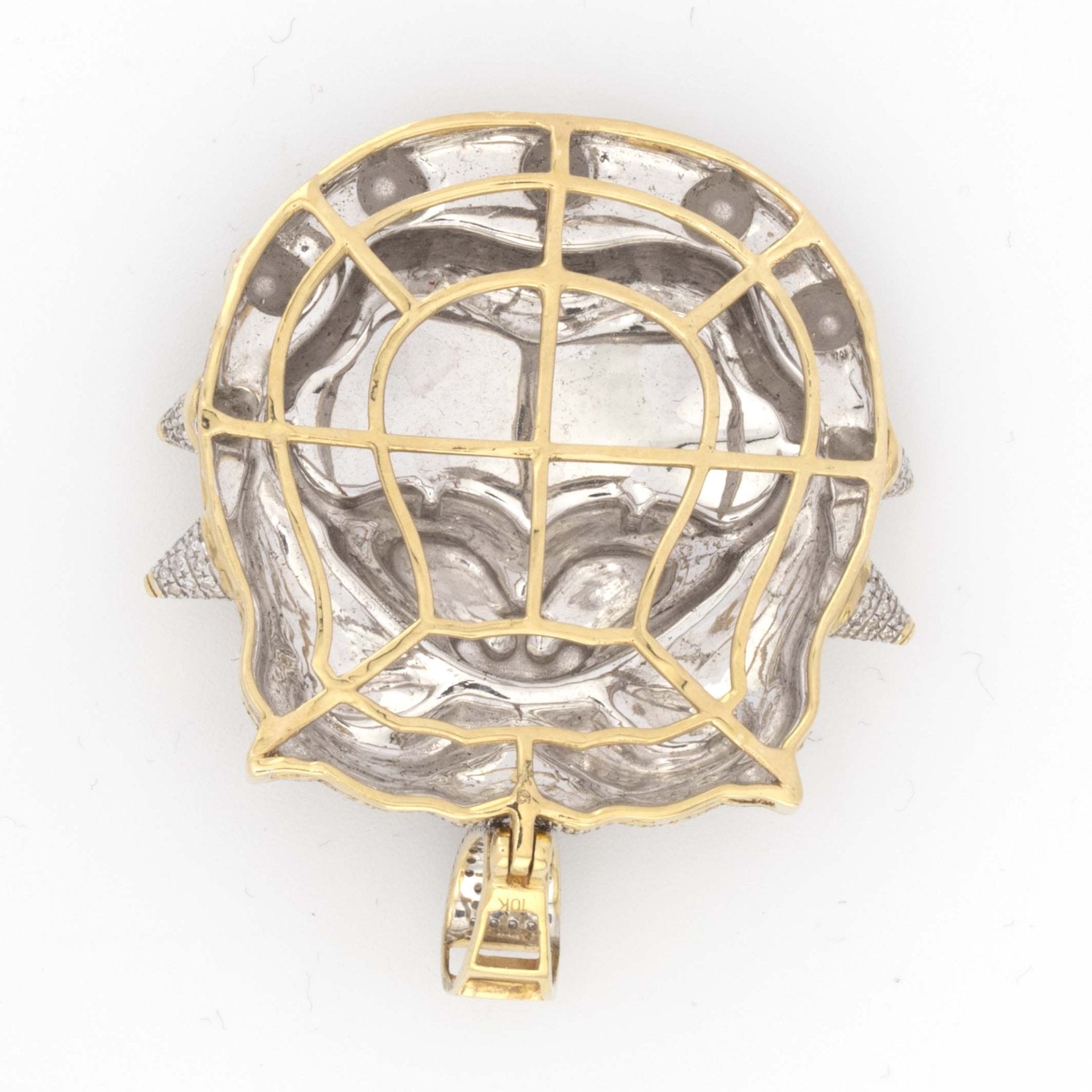 10K Two Tone Yellow White Spiky Bull Dog with Black Enamel 2.10CT Diamond Pendant 2" - Elite Jewelers - Charms & Pendants